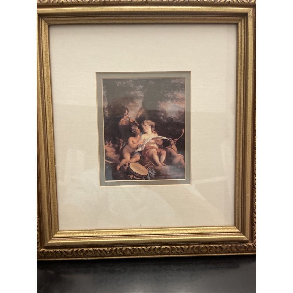 Victorian (4) prints with angels Gold Cherubs Wood Frames